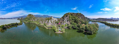 广东肇庆星湖七星山景区航拍全景图