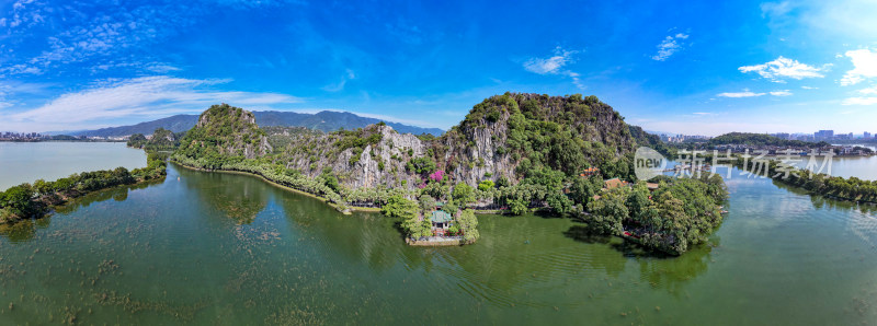 广东肇庆星湖七星山景区航拍全景图