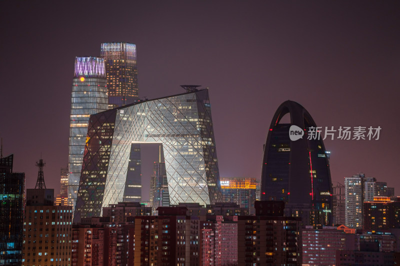 北京夜景 国贸建筑群央视大楼 人民日报社