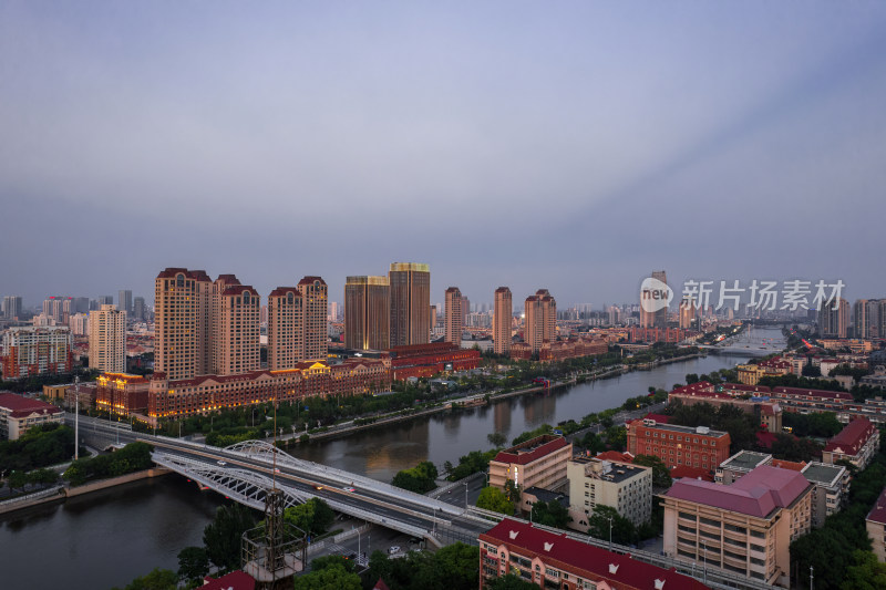 天津海河风景小白楼CBD城市夜景航拍