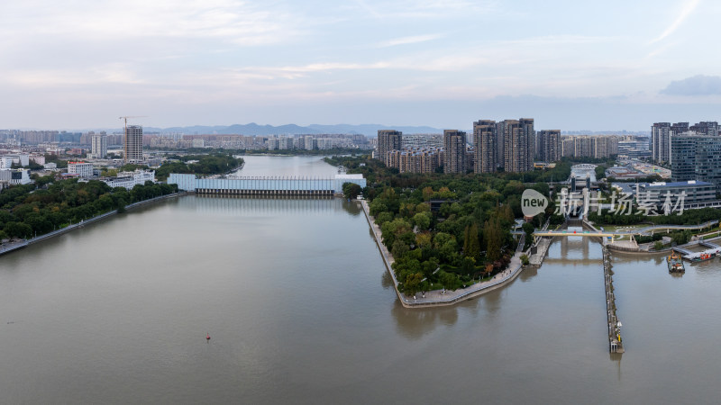 宁波城市江北湾头航拍夜景