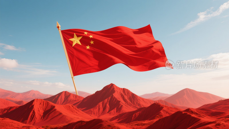 红金色山脉红旗旗帜党政风背景国庆建党建军