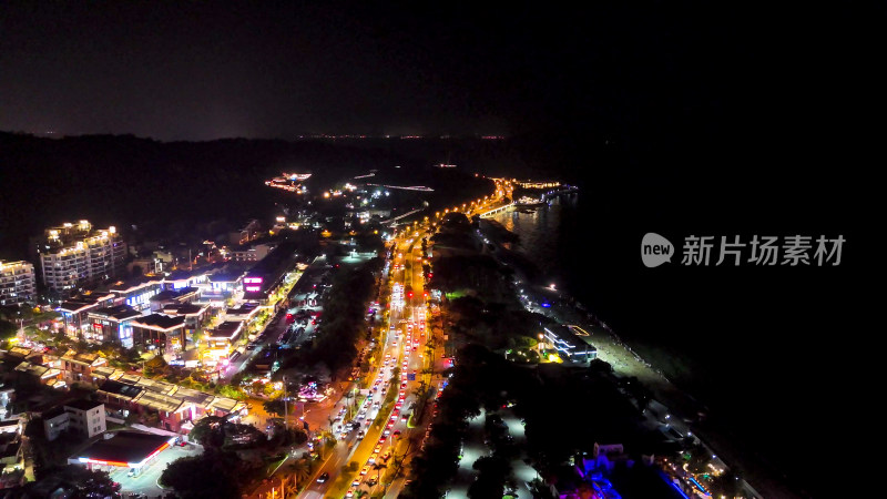 福建厦门环岛南路夜景交通航拍