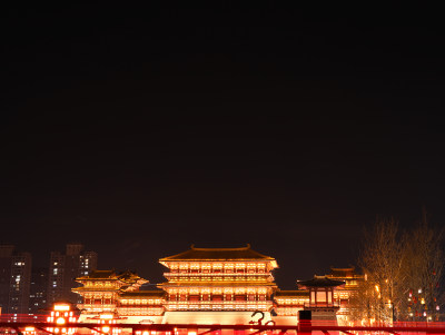 河南省洛阳市著名旅游景点应天门的夜景风光