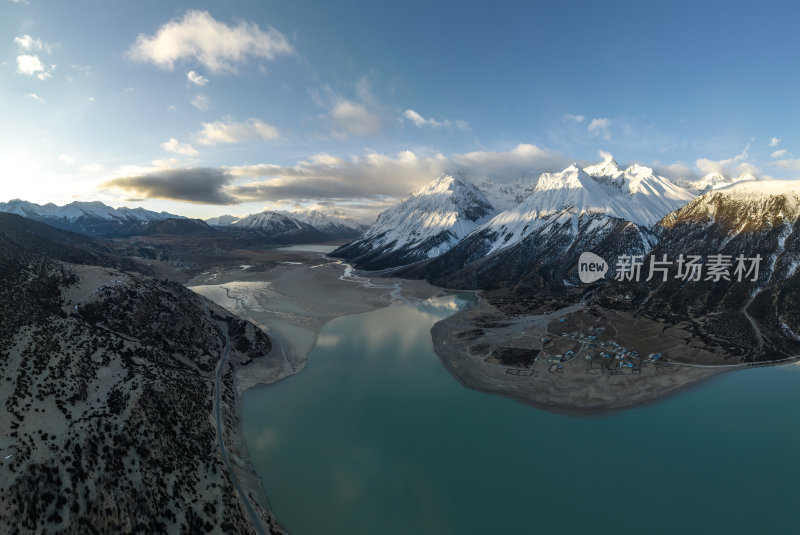 西藏昌都然乌湖来古雪山冰湖高空航拍