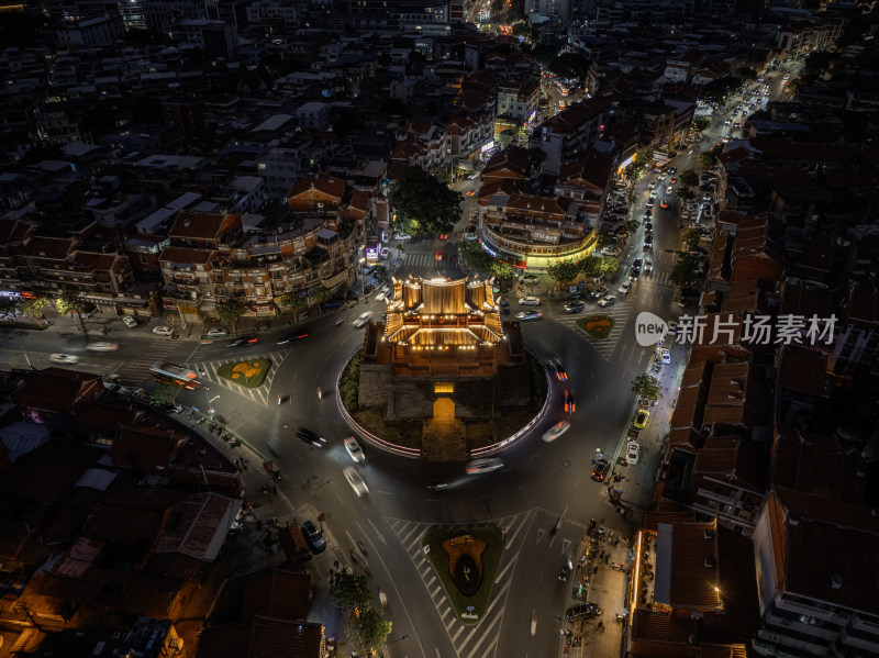 福建泉州朝天门古建筑泉州地标夜景夜晚航拍