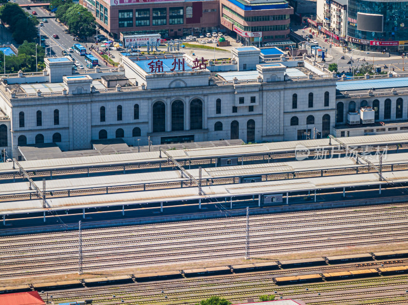 中国辽宁锦州火车站城市建筑航拍全景