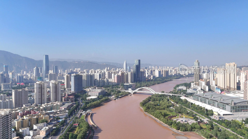 甘肃兰州黄河风光兰州大景航拍