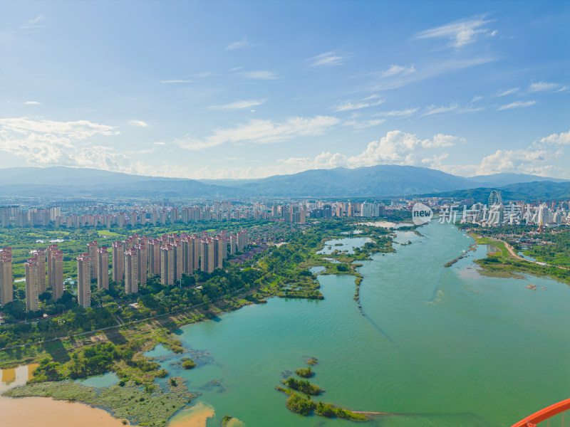 航拍西双版纳景洪市城市风光