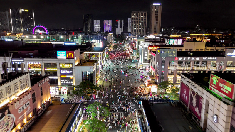 深圳大浪商业圈步行街夜景人流航拍