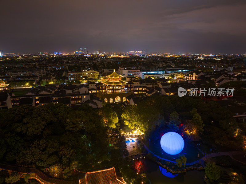 航拍苏州盘门景区中秋灯会夜景