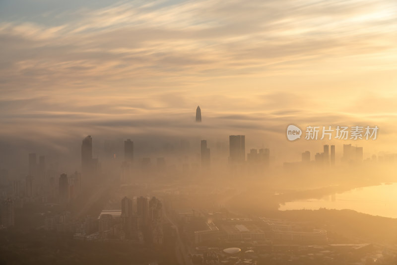 深圳福田CBD大湾区平安大厦日出云海朝霞