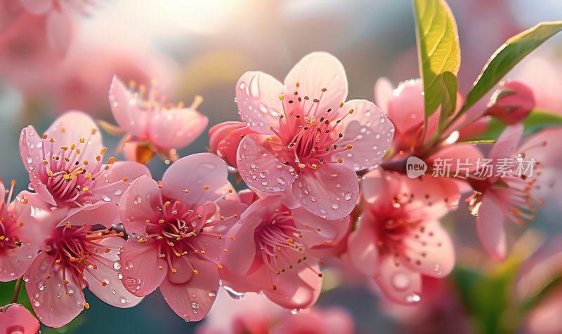 春日桃花盛开浪漫花朵清新花海背景