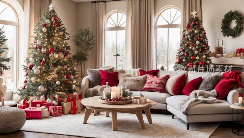 圣诞节圣诞树礼物家庭装饰背景图