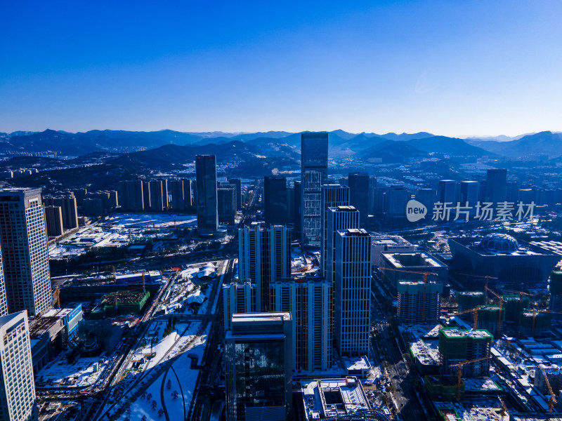 济南城市冬天雪景航拍