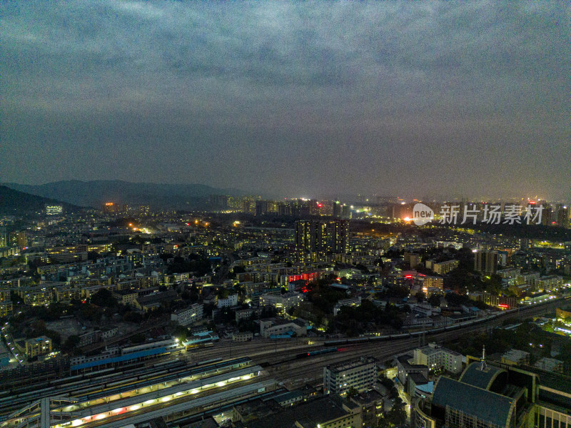 城市夜幕降临夜景灯光航拍摄影图