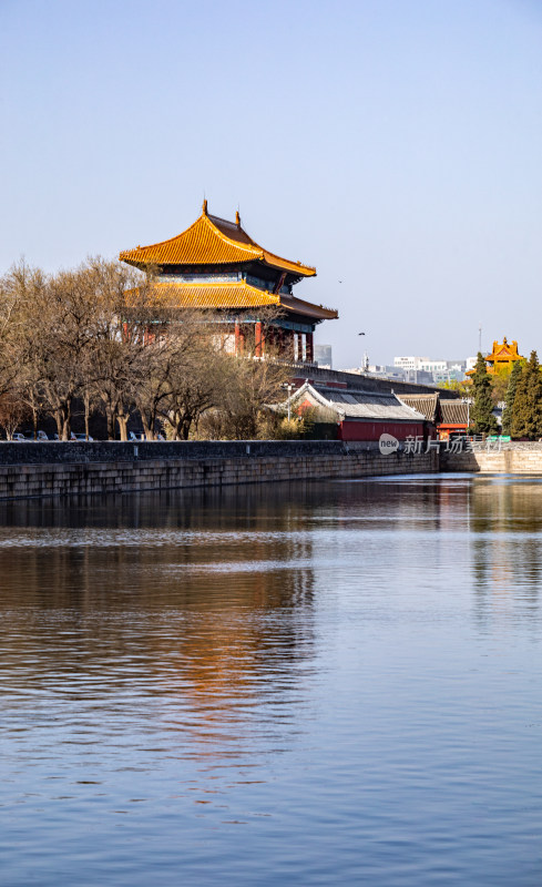 北京故宫角楼建筑倒影景观