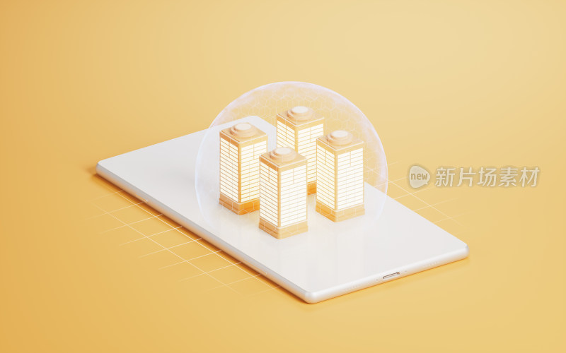 手机上的高楼建筑3D渲染