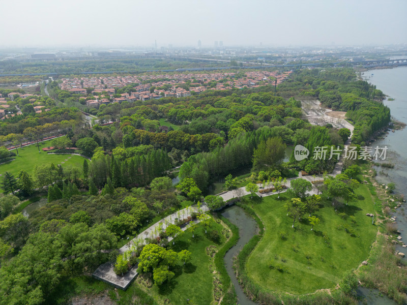 航拍昆山巴城生态湿地公园