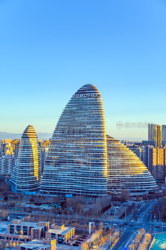 北京望京CBD城市天际线日出建筑