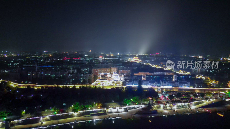 航拍湖北襄阳古城夜景