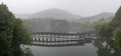 杭州西湖风光浴鹄湾景区云雾航拍