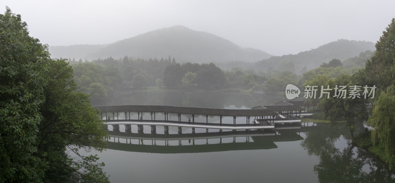 杭州西湖风光浴鹄湾景区云雾航拍