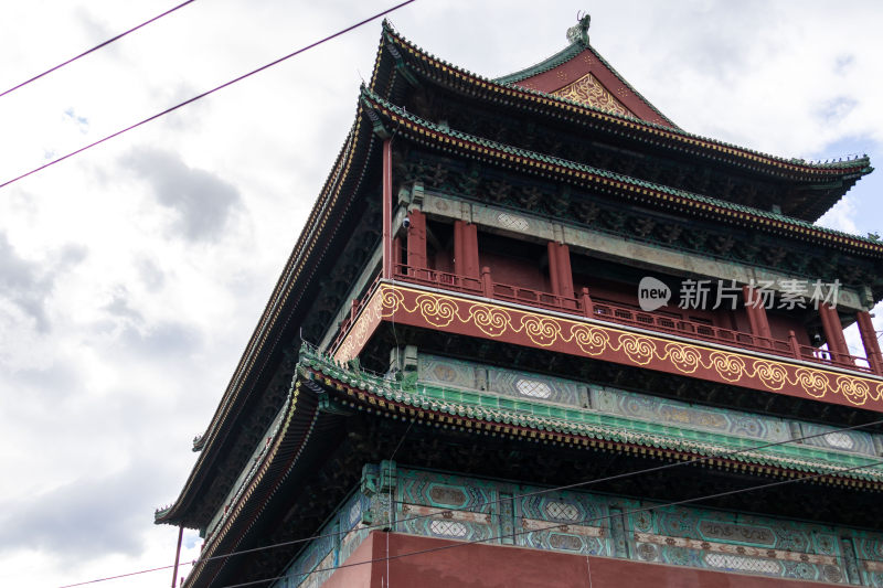 北京鼓楼中国风传统古建筑屋檐特写