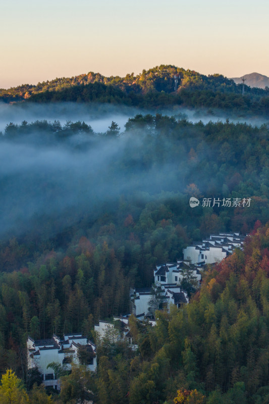 徽州黄山黟县皖南徽派建筑秋色奇墅湖仙境