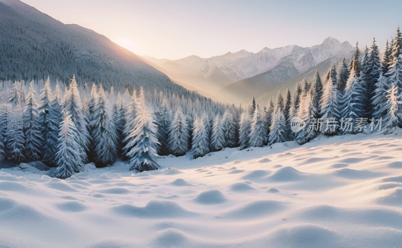 冬季森林白雪覆盖风景