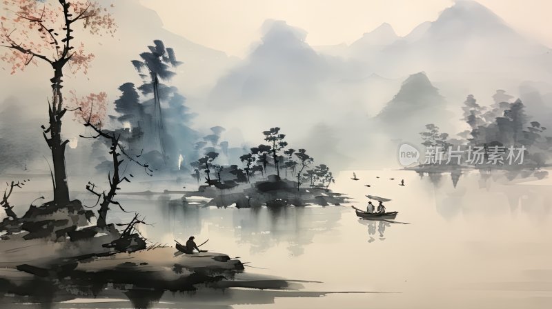 中国风意境水墨山水画