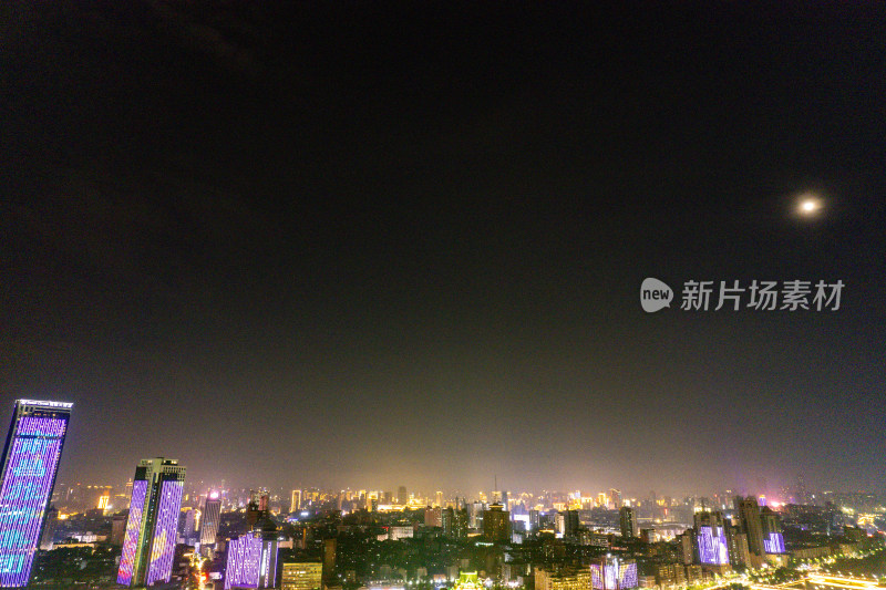 江西南昌赣江两岸夜景航拍图