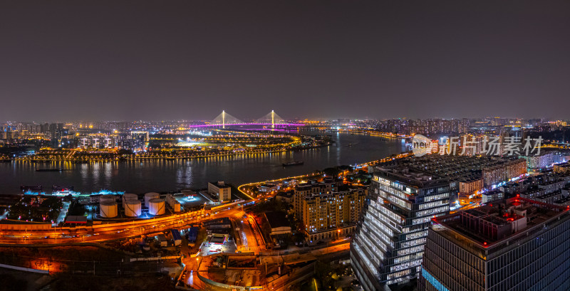 航拍上海徐汇西岸金融区夜景