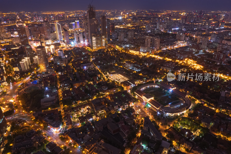 天津五大道文化旅游景区城市建筑夜景航拍