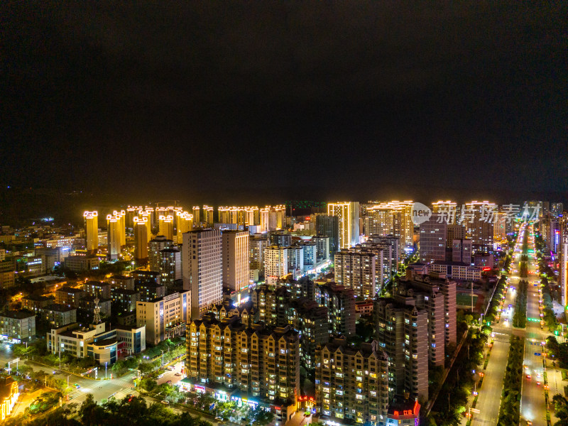 甘肃定西城市夜景交通航拍图