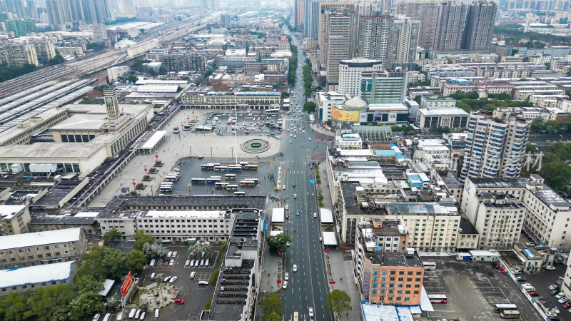 湖南长沙冬天雪景城市交通航拍