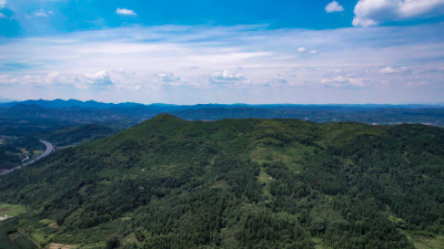 山川丘陵农乡村田园航拍图