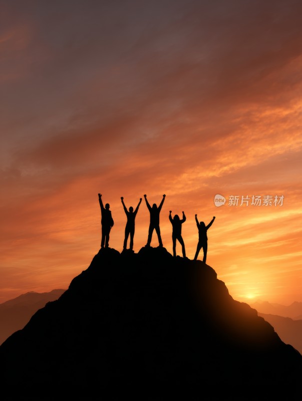 山顶的剪影欢呼