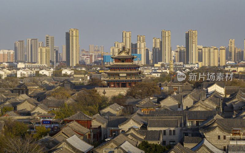山东省聊城市东昌府区聊城古城航拍