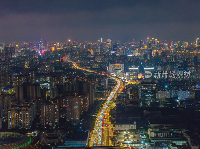 航拍上海摩天大楼陆家嘴城市夜景内透