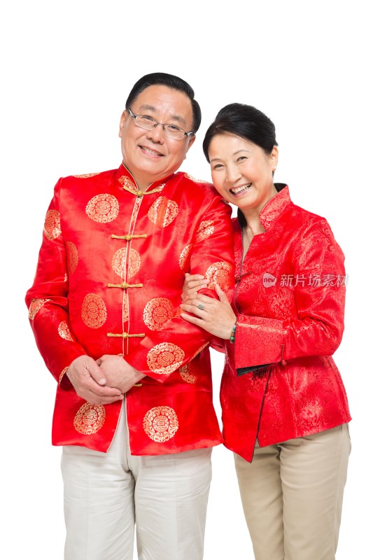 棚拍中国新年快乐的唐装老年夫妻