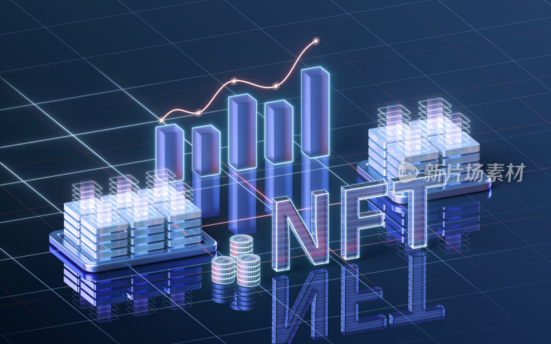 NFT数字版权加密技术概念图 3D渲染