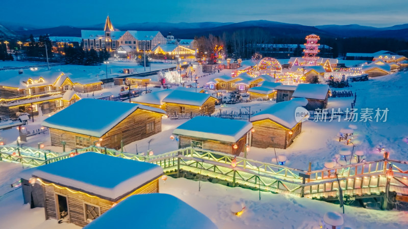 中国雪乡夜景航拍