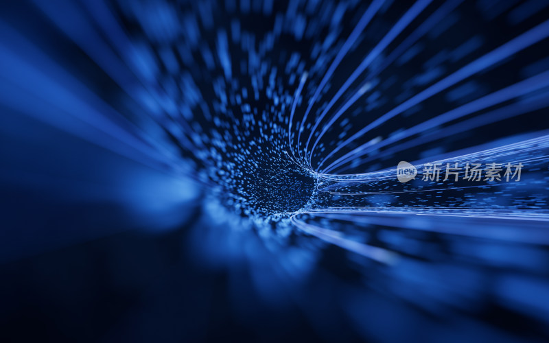 蓝色流动的粒子隧道3D渲染