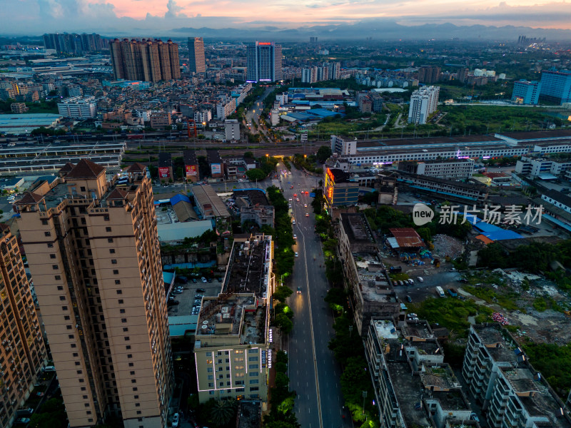 广西玉林城市晚霞航拍图