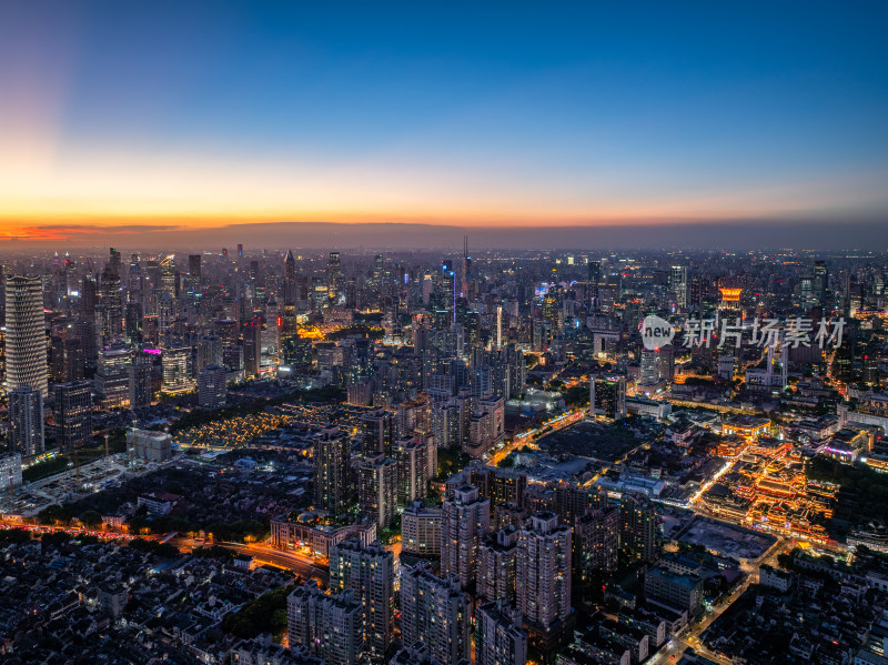 航拍上海浦西CBD高楼群夜景亮化