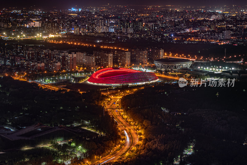 北京城市夜景国家速滑馆冰丝带