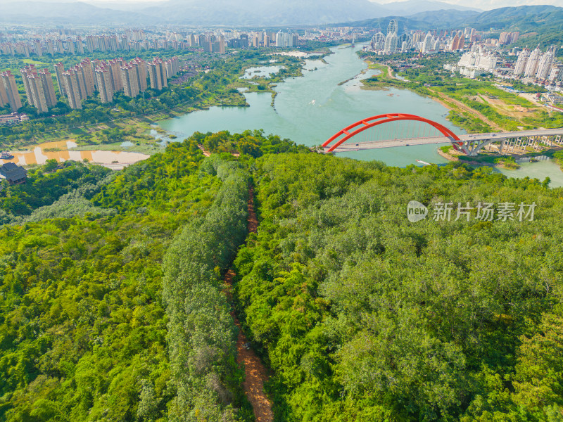 航拍西双版纳景洪市黎明大桥