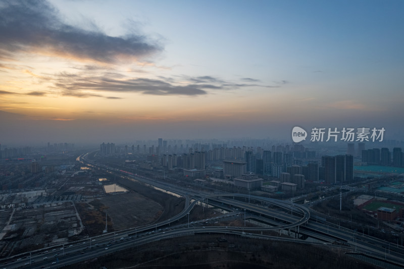 晚高峰天津立交桥车流街道交通夜景航拍