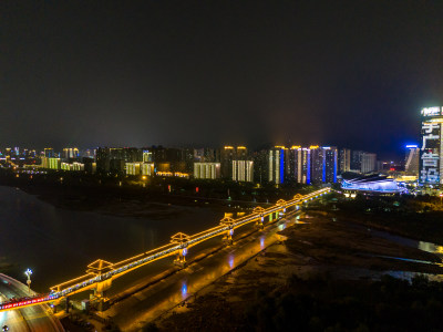 陕西宝鸡城市夜景灯光航拍图